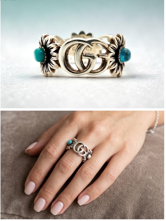 Gucci Jewelry - Gucci Double G Flower Ring Sterling Silver Turquoise Mother of Pearl
